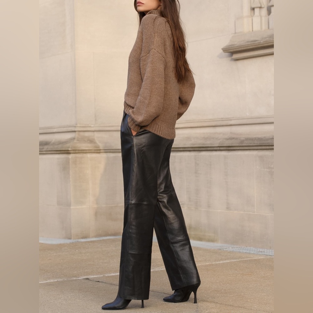 REFORMATION Veda Rivington Wide Leg Leather Trouser Black Sz 0 - Picture 2 of 10